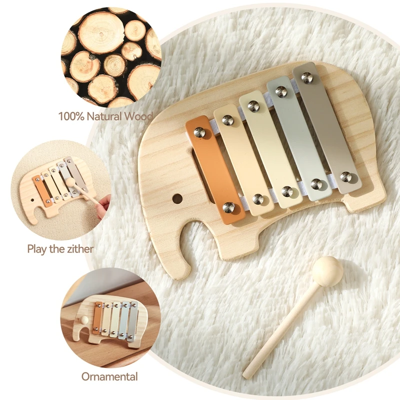 Montessori Wooden 5 Tones Multicolor Xylophone Wood Musical Instrument Toys For Baby Kids Puzzles Early Learning Games Baby Gift 3