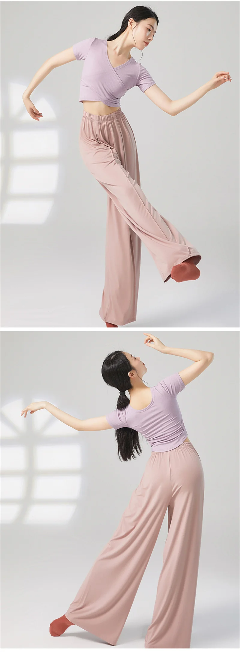 Damen-T-Shirt für klassischen Tanz, wendbar, atmungsaktiv, Yoga-Top, kurzärmelig, moderner Tanz, Ballett, langärmelig, Trainingskostüm – Detail 2