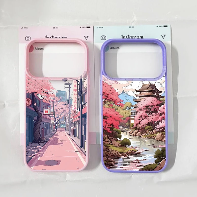 Hand Painted Japan Anime Mountain Landscape Shockproof Clear Phone Case