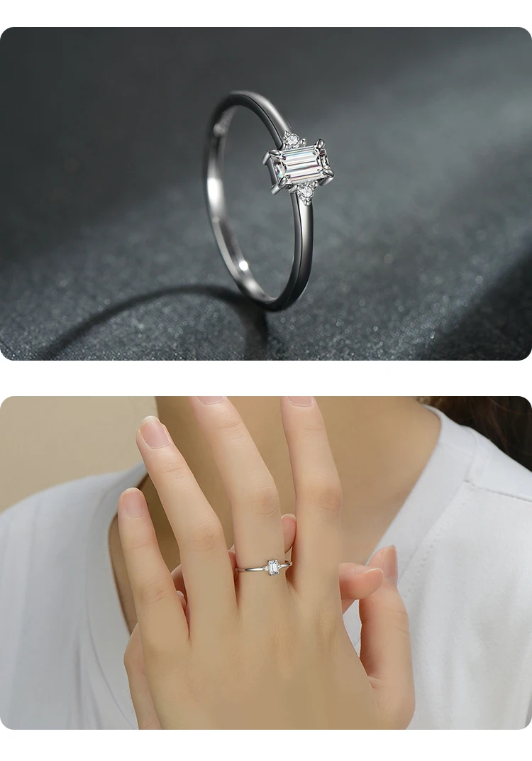Modian Authentischer 925er-Sterlingsilber-Klassiker-Charm, Smaragdschliff, Zirkonia-Fingerringe für Frauen, hypoallergener Hochzeitsschmuck – Detail 5