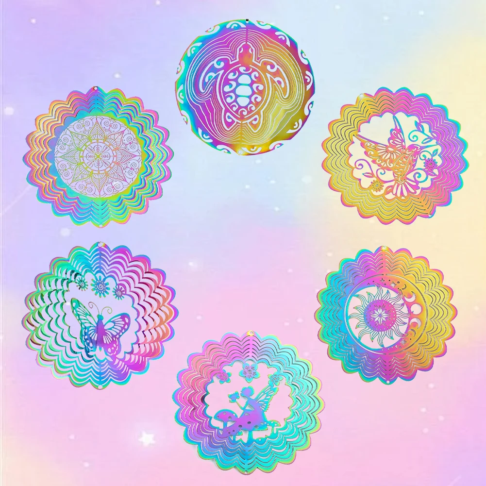 Wind Spinner 3D Whirligigs Rainbow Mandala Hanging Wind Chimes Sun Catcher Illusion Magical Garden Yard Decor Bird Deterrent