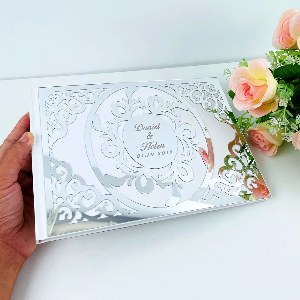 Personalized Signature Guestbook Wedding Mirror Golden Silver Wedding Details Guests Baptism Guest Book Reception Decort