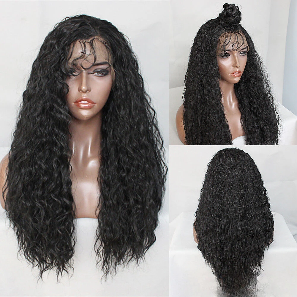 

200% Density Long Loose Wave Curly Synthetic Lace Front Wigs Fashion Black Women