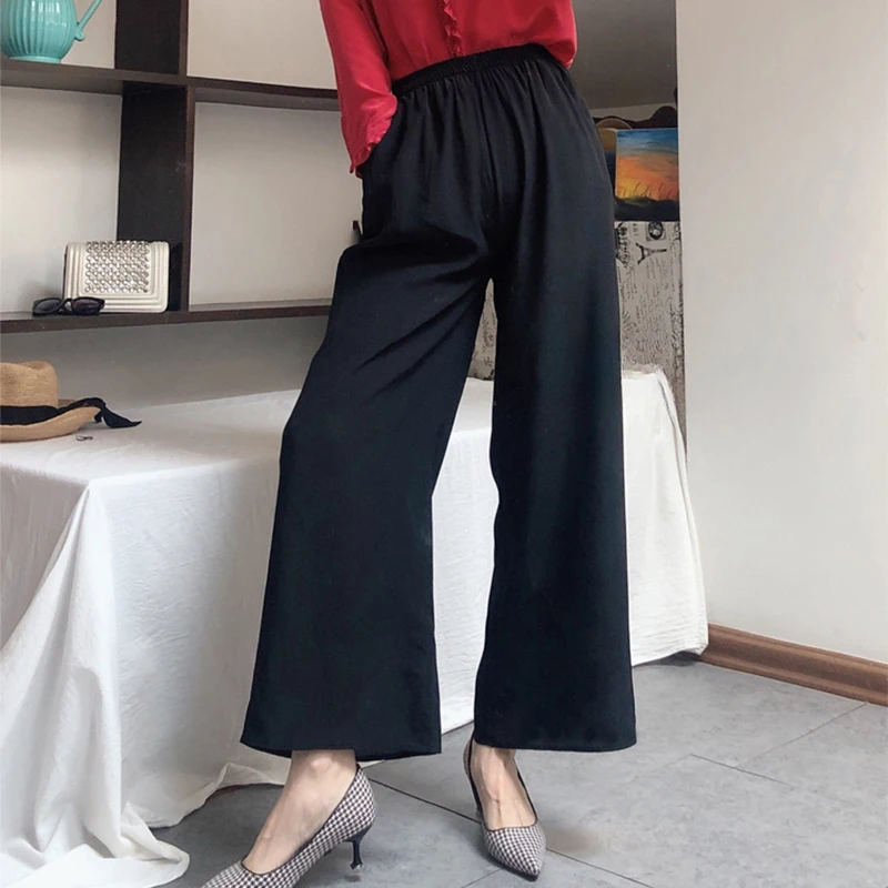Women's 100% Pure Silk Thin Loose Type Wide Leg Long Pants Trousers beige black navy MM002 2