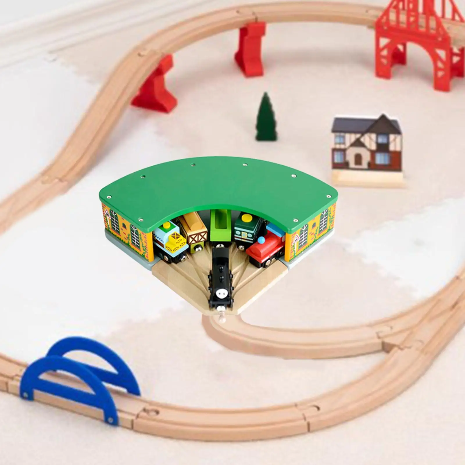 

Wooden Train Round House Wood Train Shed for Ages 3+ Years Child Preschool