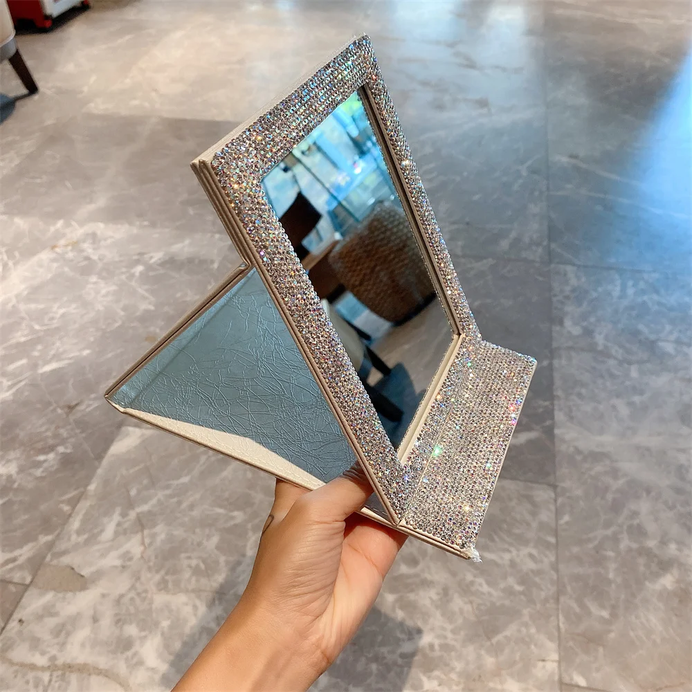 Sparkling High-grade Diamond Makeup Mirror Creative Rhinestone Mirrors  Rotatable Girl Bling Room Table Makeup Decor Round Mirror