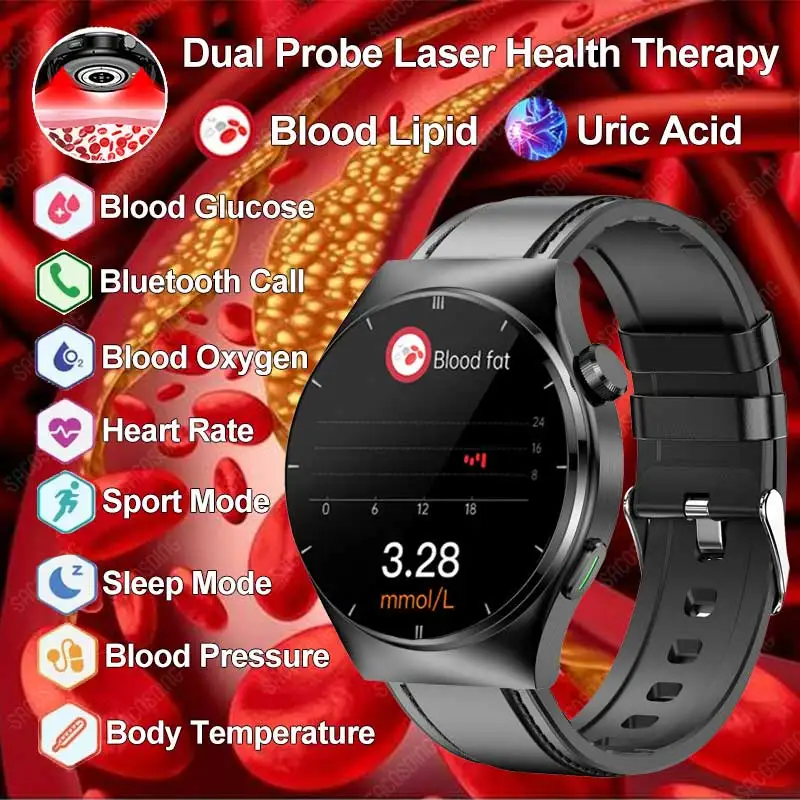 Laser Therapy Blood Lipid Acido Urico Ecg + Ppg Bluetooth Call Smartwatch Blood Glucose Men Full Touch Screen Fitness Smart Watches