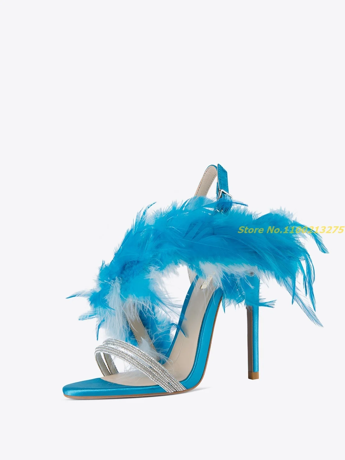 Black feather strap heeled sandals | River Island