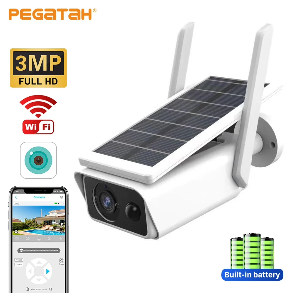 

IP-камера PEGATAH на солнечной батарее, 3 Мп, водонепроницаемая