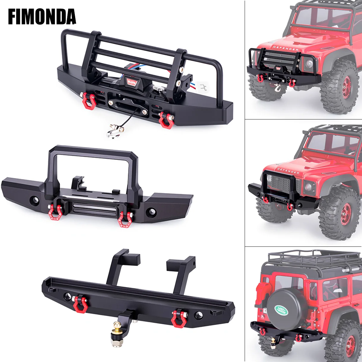 Premium Metal Front and Rear Bumpers with Electric Winch for RC Crawler Car Upgrade
