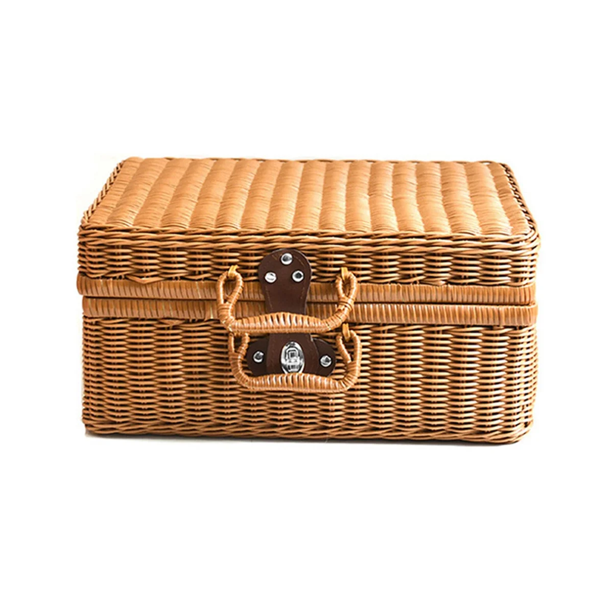 

Retro Imitation Rattan Picnic Basket Woven Suitcase Hand Woven Photography Props Home Decoration Storage Brown