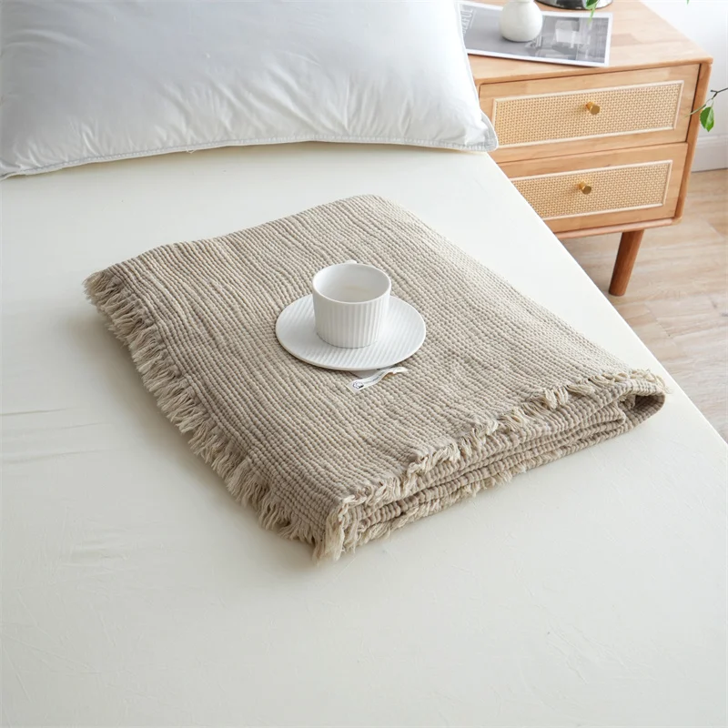 100% Cotton Blanket Yarn Dyed Shawl Tassels Style Plaid Jacquard Blankets Skin-friendly Bed Linen High Quality Gift cobertor 6