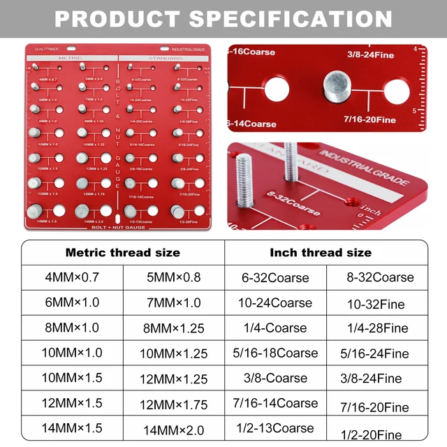 Thread Gauge Nut and Bolt Thread Checker Set - Image 4