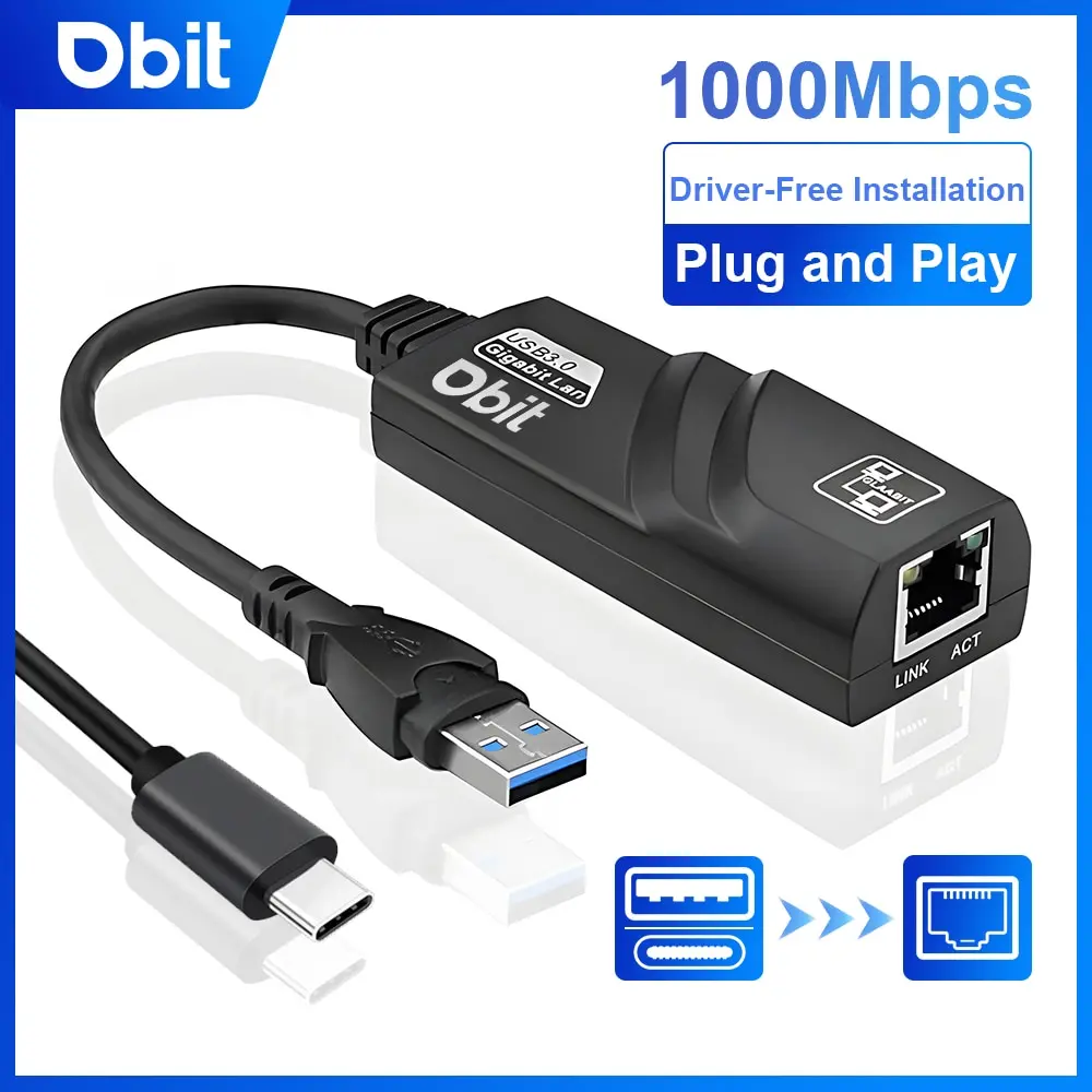DBIT Wi-fi 어댑터 3.0 USB 허브 이더넷 유형 C-RJ45 기가비트 네..