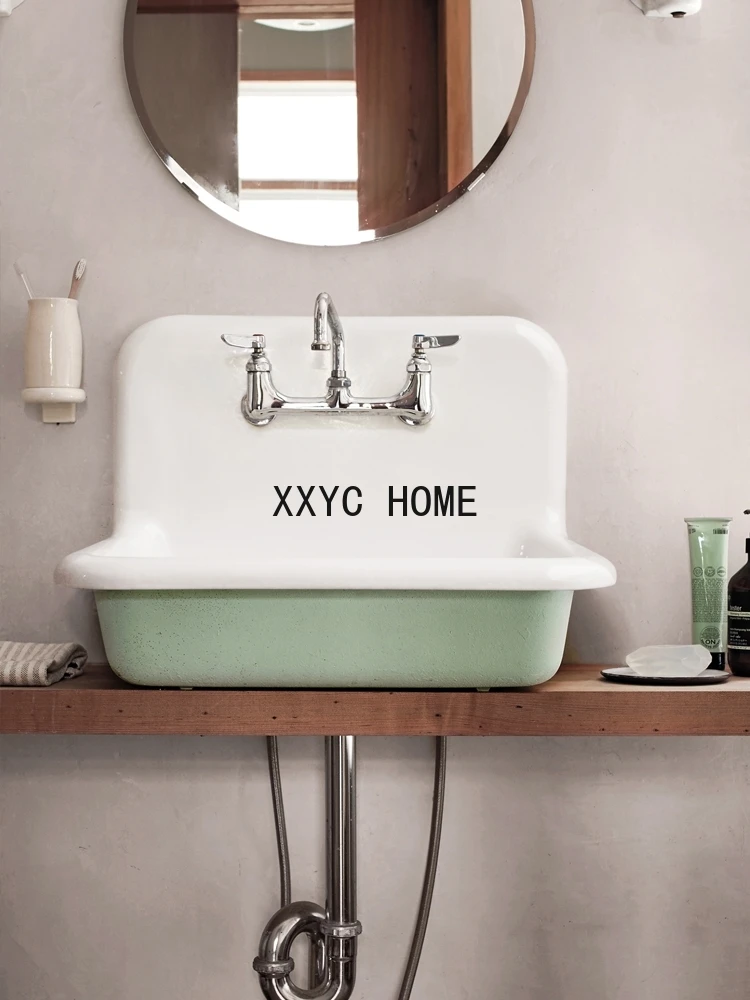Cast Iron Enamel Wall-Hung Basin Dishwashing, Hand Washing, Face Washing, Retro Sink Wall Hanging Embedded Double-Type