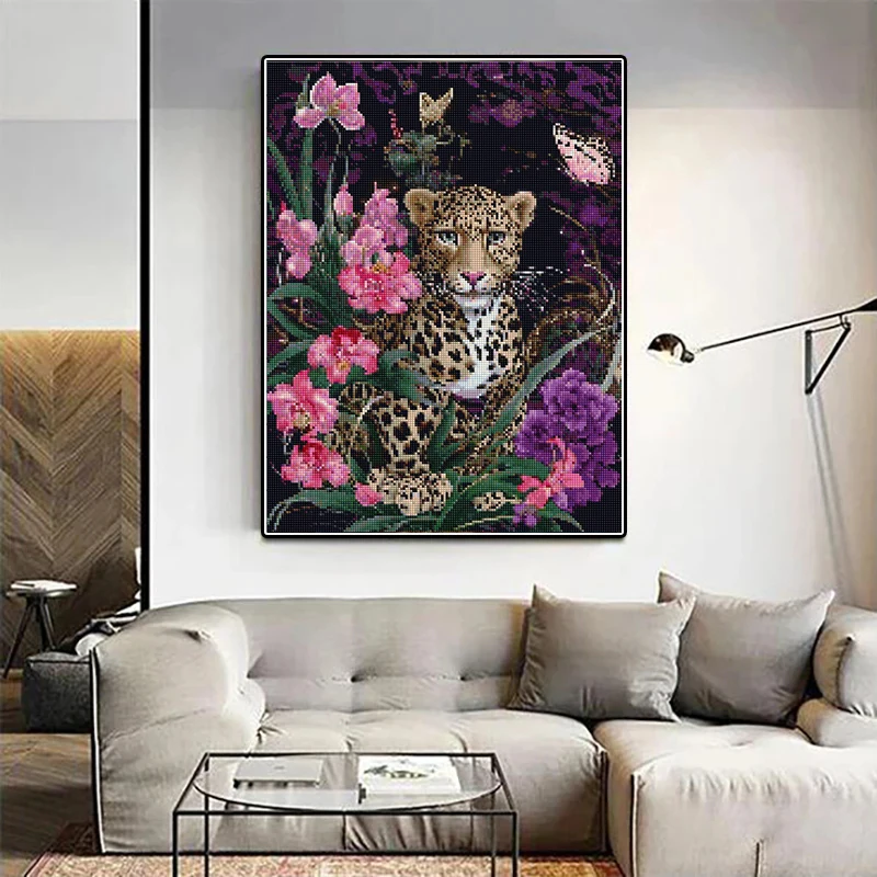 New 5D Animals Diamond Painting Leopard Butterfly Flower DIY Full Diamond Mosaic Embroidery Crystal Picture Sets Home Decor Arts