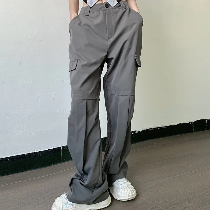 

Gray Cargo Pants Women 2023 Autumn Casual High Waist Wide Leg Loose Trouser Y2k Fashion Design Pleated Straight Pants Streetwear