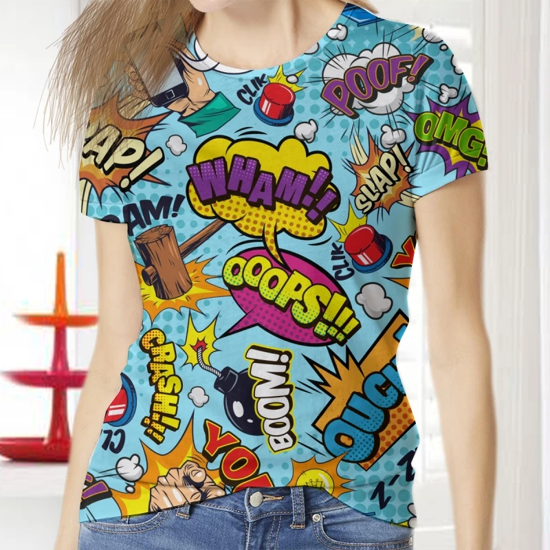 

Women T-Shirt Casual BOOM Pattern Short Sleeve Harajuku Summer Hip-hop Tees Femme 3D Print Mujer Ladies Round Neck Luxury Tops