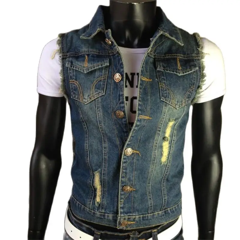 

Hot Sale Jeans Vests Denim Vest Fleece Vest Mens Gilet Tactical Vests Hot Sale Gilet Biker Homme Sleeveless Jacket Male Tank