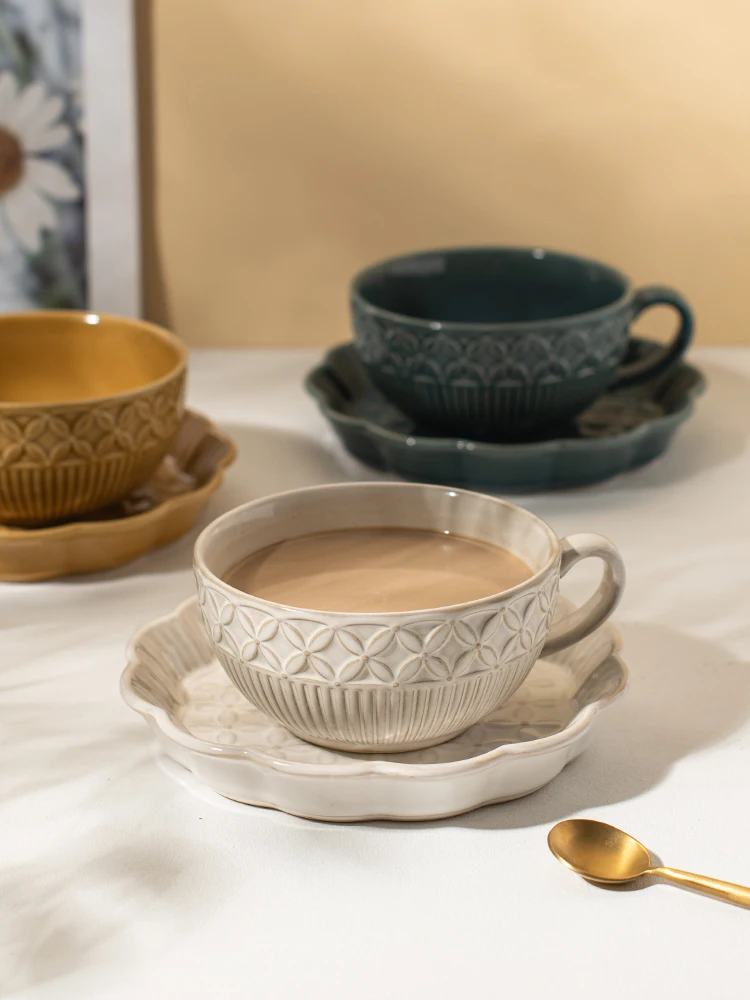 250ml Ceramic Coffee Cup Saucer Set Household Office Water Cup Dessert