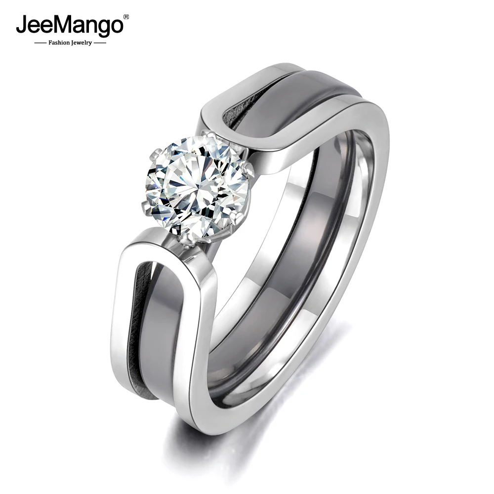 2 In 1 Ceramic Crystal Wedding Ring for Women stainless steel ring finger ring wedding rings wedding ring ceramic ring zircon crystal ring