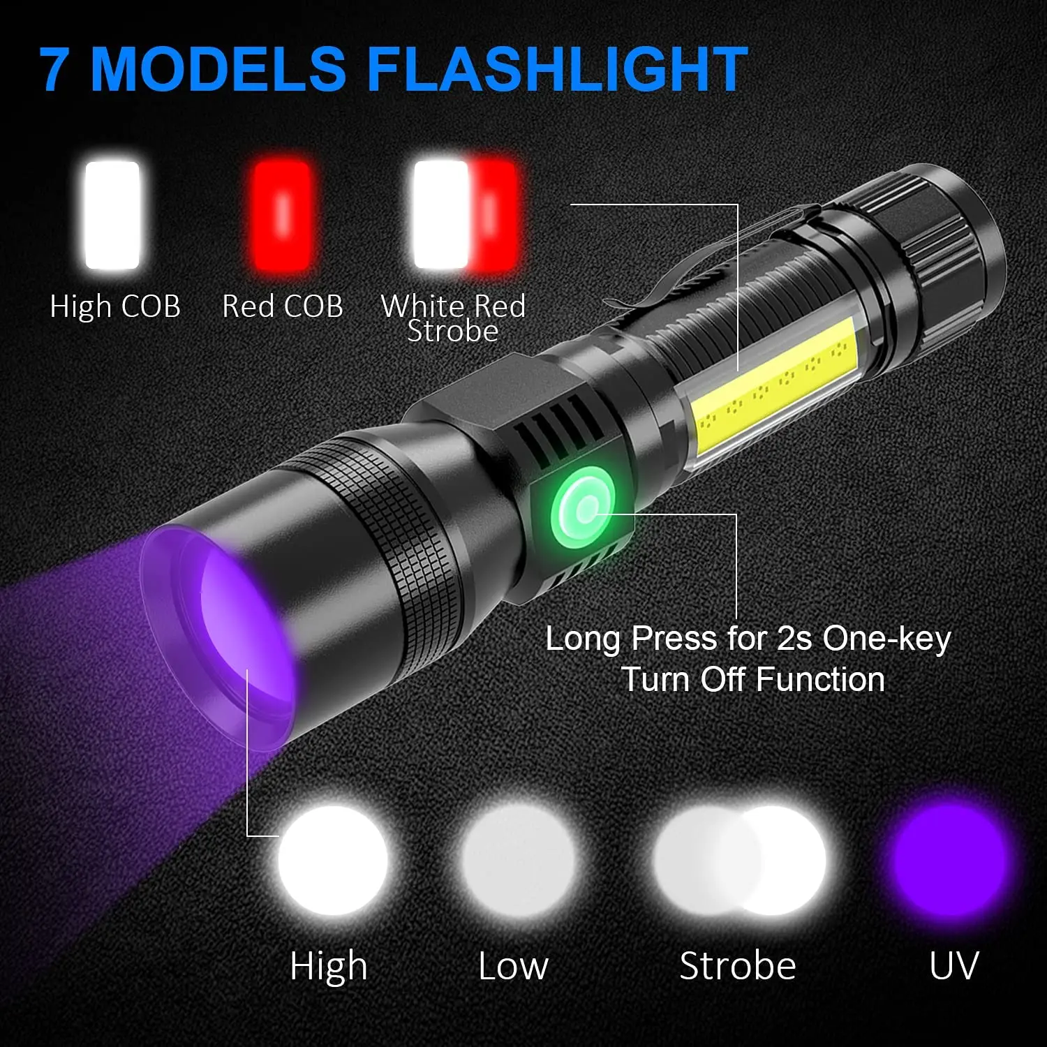 Multifunctional LED Flashlight UV Light/White Light/Red Light 7 Switch Modes Flashlights Waterproof Torch Zoomable Flashlight hunting torches