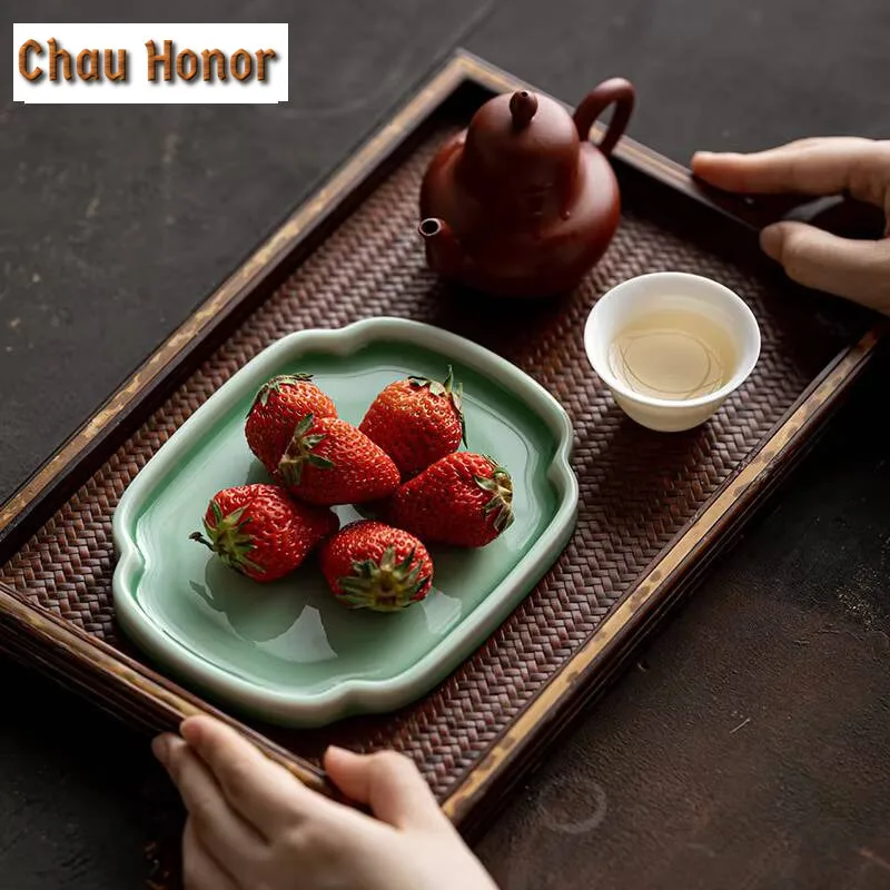 Retro Square Porcelain Pot Dry Bubble Table Chinese Dim Sum Fruit Plate Teaware Accessories Ceramic Exquisite Tea Snack Dish