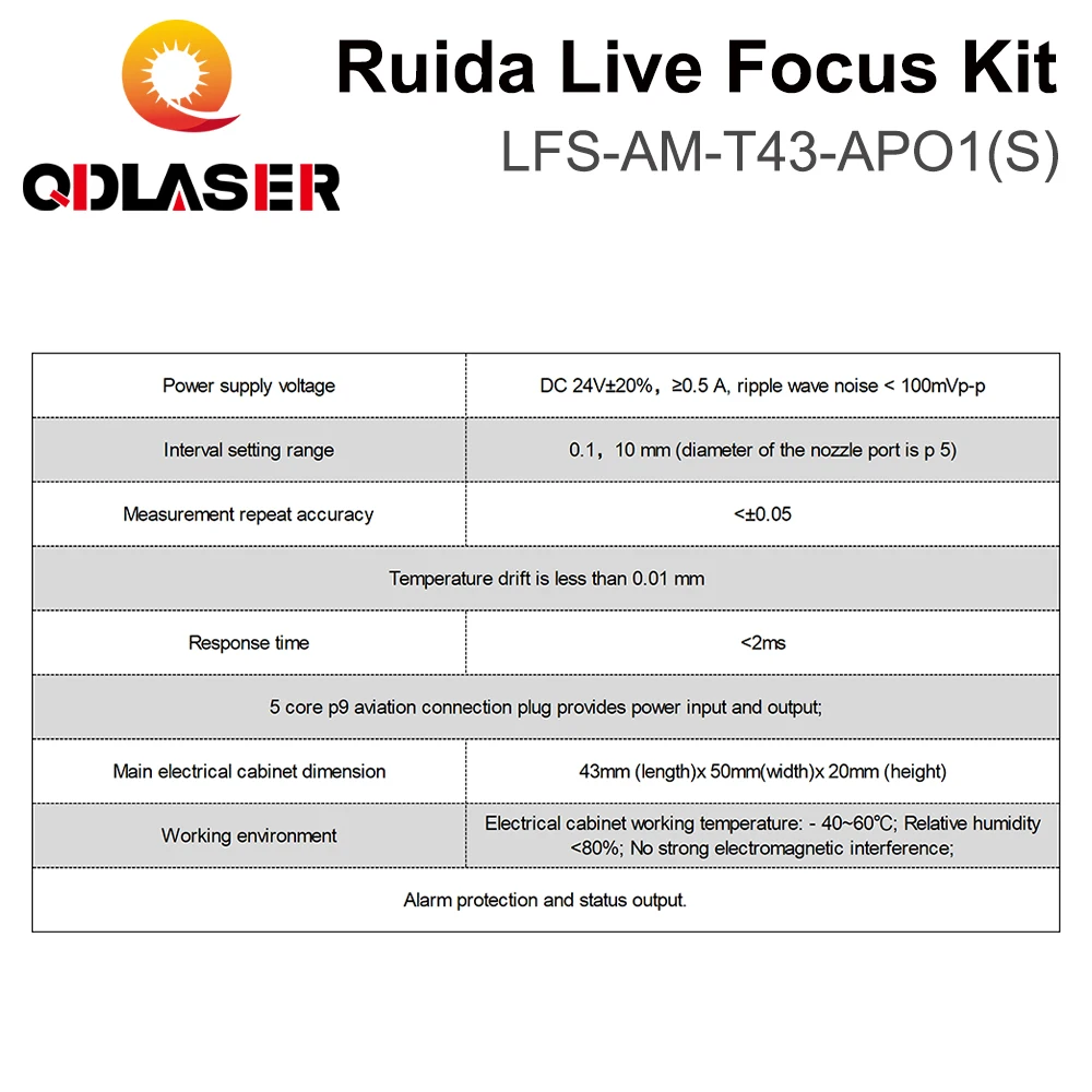 QDLASER Ruida LFS-AM-T43-AP01(S) 금속 절단 실시간 초점 시스템 증폭기 및 증폭기 연결 케이블, 레이저 기계용