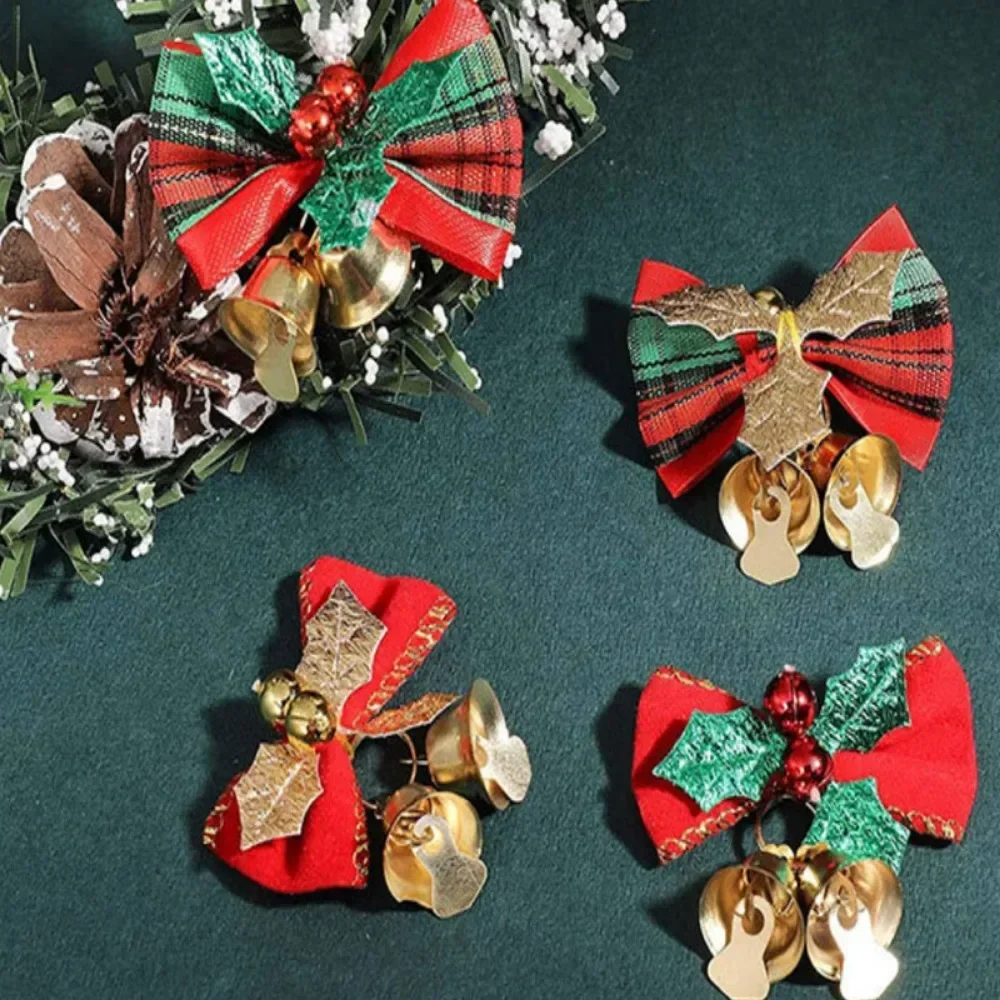 10PCS Christmas Bow with Bells Mini Bowknot Christmas Tree Garland Hanging Ornaments Xmas New Year Party Decorations