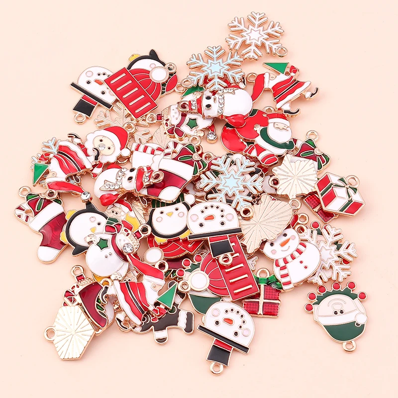 30Pcs Christmas Pendant Charms Gold Plated Enamel Christmas Charms Alloy  Christmas Charms Bulk Jewelry Findings for Jewelry Making Supplies Craft 