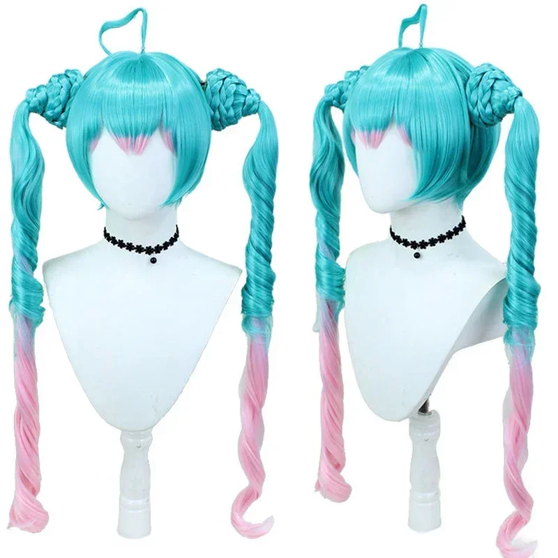 Anime VOCALOID Lolita Cosplay Wig Adult Women Double Ponytail Heat Resistant Plait Hair Halloween Party Costume Accessory Props