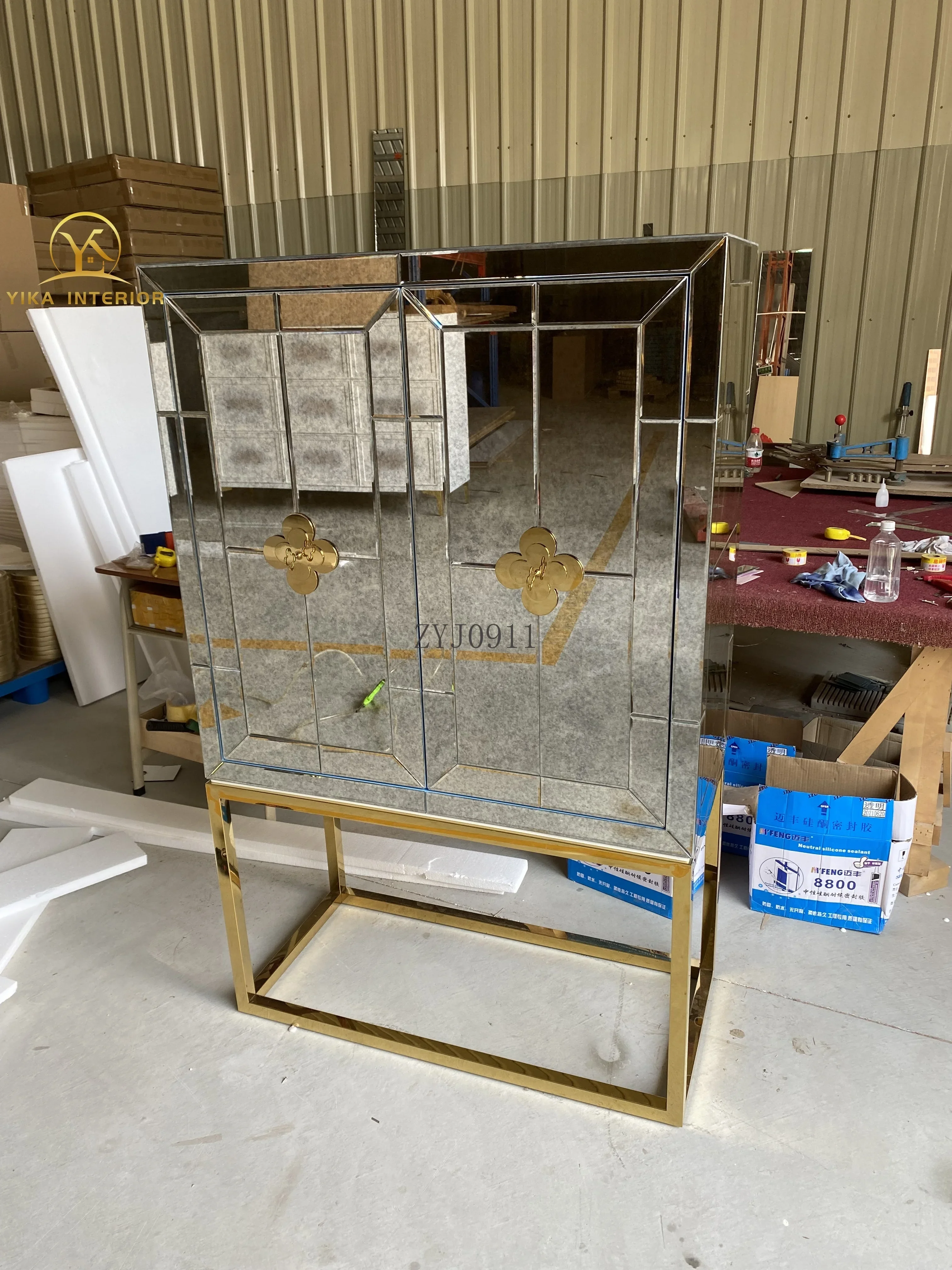 *S Jonathan Adler Classical Antique Mirrored Bar Cabinet Art Design Cocktail Cabinet Tall Sideboard Home Furniture