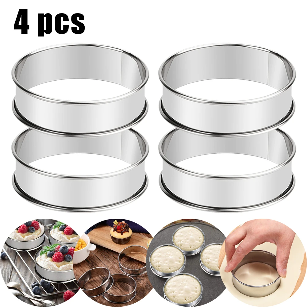 

4pcs Muffin Tart Rings Double Rolled Tart Ring Stainless Steel Muffin Rings Metal Round Ring Mold For Food Making