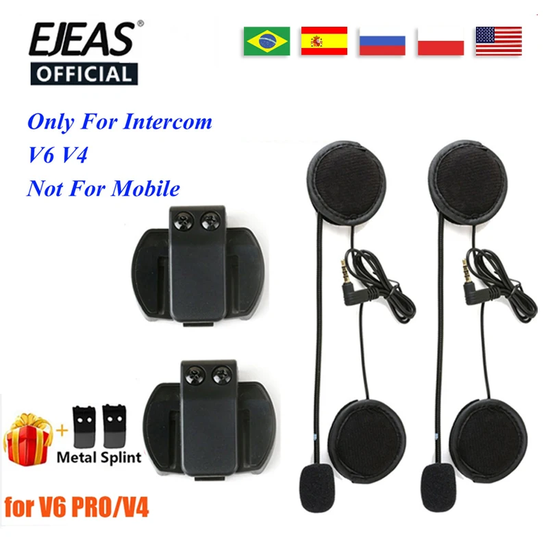 EJEAS V6 PRO Helmet Intercom Clip 3.5mm Microphone Speaker Headset for Vnetphone V4 Motorcycle Bluetooth Interphone