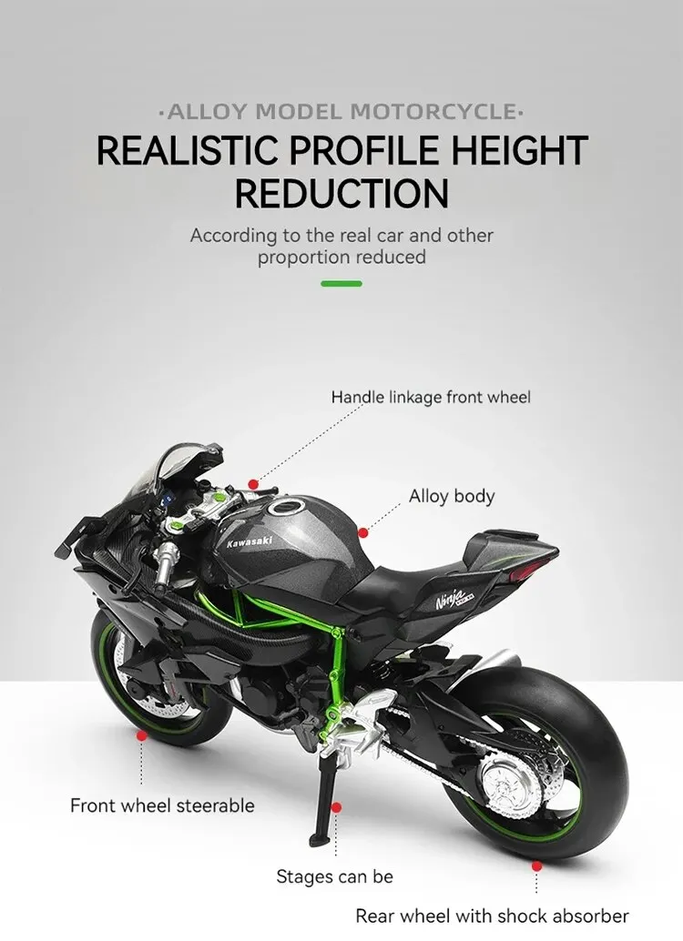 Detailed technical diagram showing realistic motorcycle proportions and alloy construction features