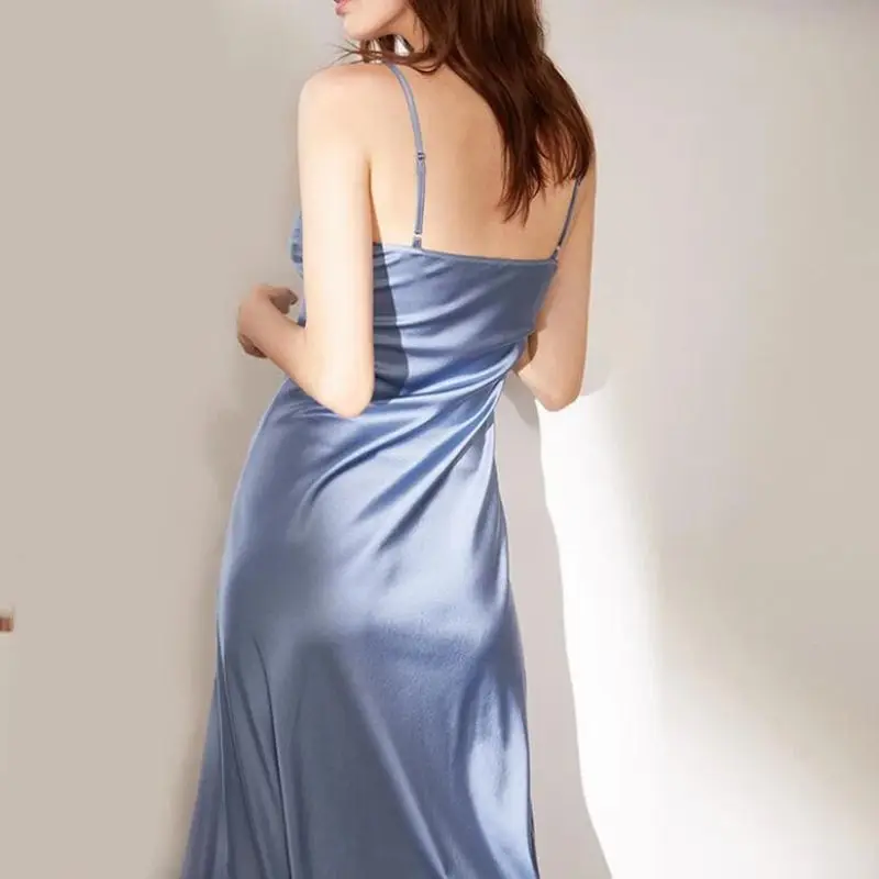 2024 Summer Chic Elegant Dresses For Women Adjustable Strap Satin  Long Birthday Party Dresses Maxi Beach Sundress Robe Vestido 2