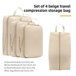 Ultimate Travel Packing Cubes Set - Waterproof Compression Organizers (Beige)