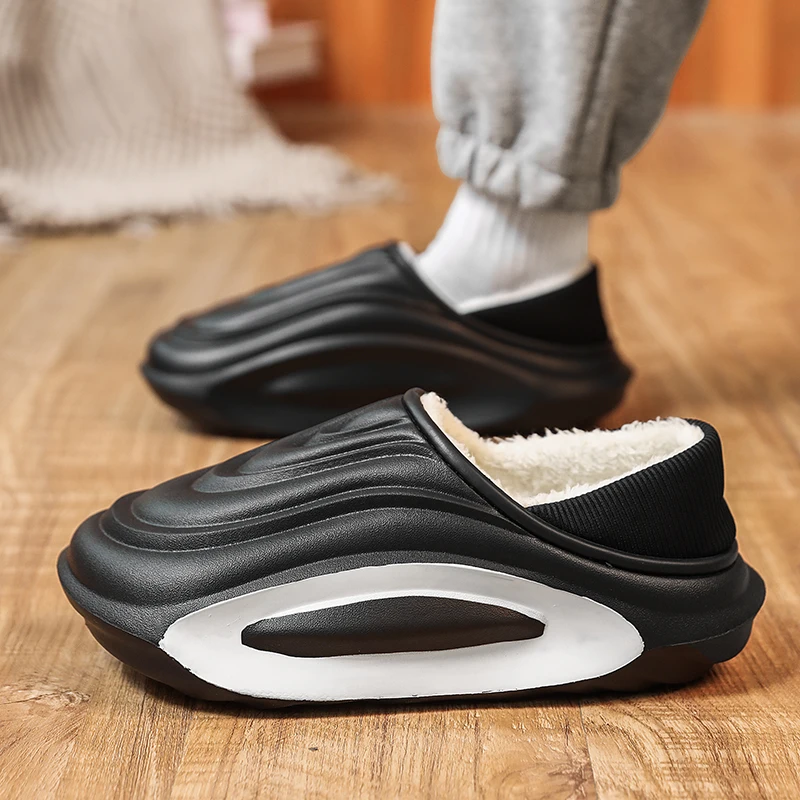 Designer Winter Cotton Slippers for Men Slip on Non Slip Warm Half Shoes Indoor home shoes Waterproof Women Plush Casual Shoes