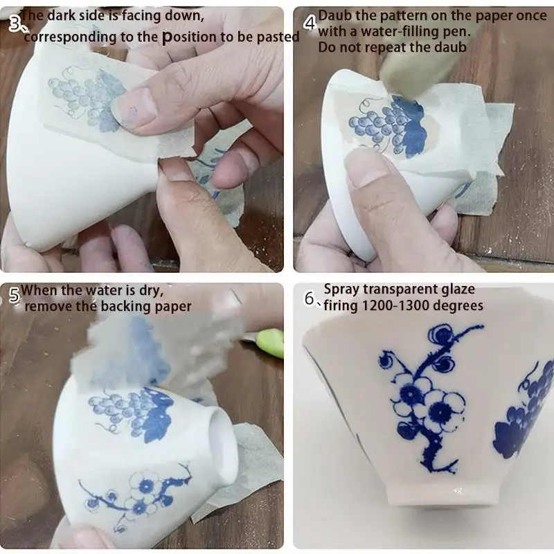 4 Sheets underglaze for Ceramics Hand Decor Ceramic Decor underglaze Clay  transfers for Pottery Decorative underglaze Porcelain Decal underglaze