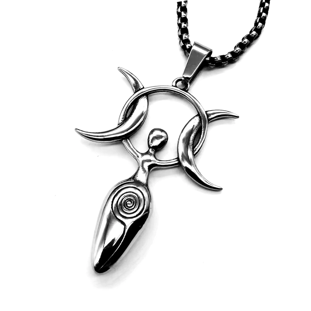 Unisex Amulet Charm Triple Moon Goddess S/S Pendant Necklace