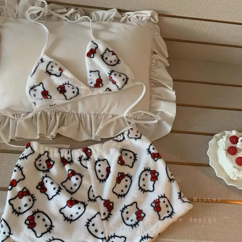 Hello Kitty ladies Pajama Two Piece Sanrio Anime Kawaii Women Home Underwear Cute Summer Beachwear Bra Shorts Girl Bikini 5
