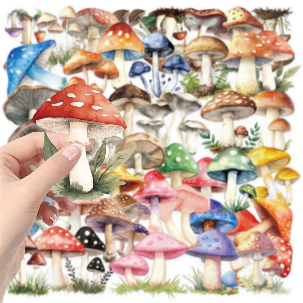 50pcs Waterproof Transparent PET Cartoon Mushroom Stickers For Scrapbook Phone Case Guitar DIY Craft Supplies Sticker Vintage
