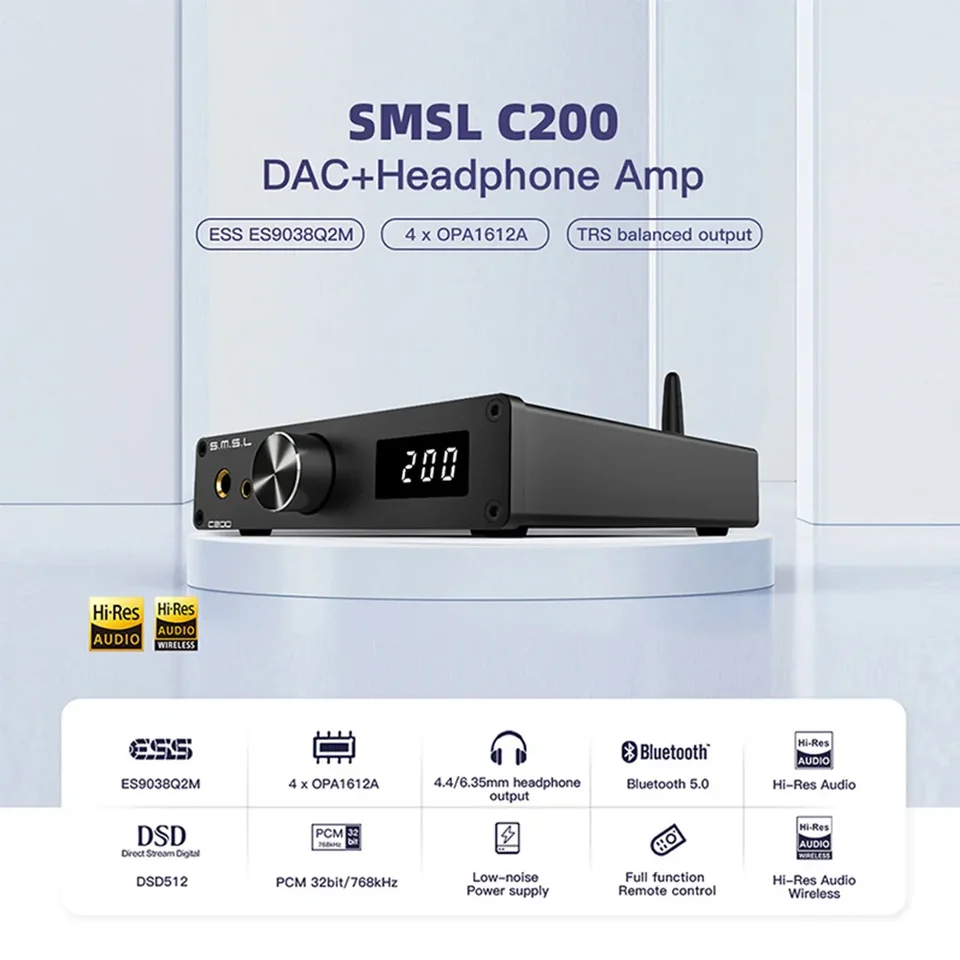 SMSL C200 USB C DAC HiFi Amplificador de fone de ouvido SMSL C200 USB C DAC HiFi Amplificador de fone de ouvido