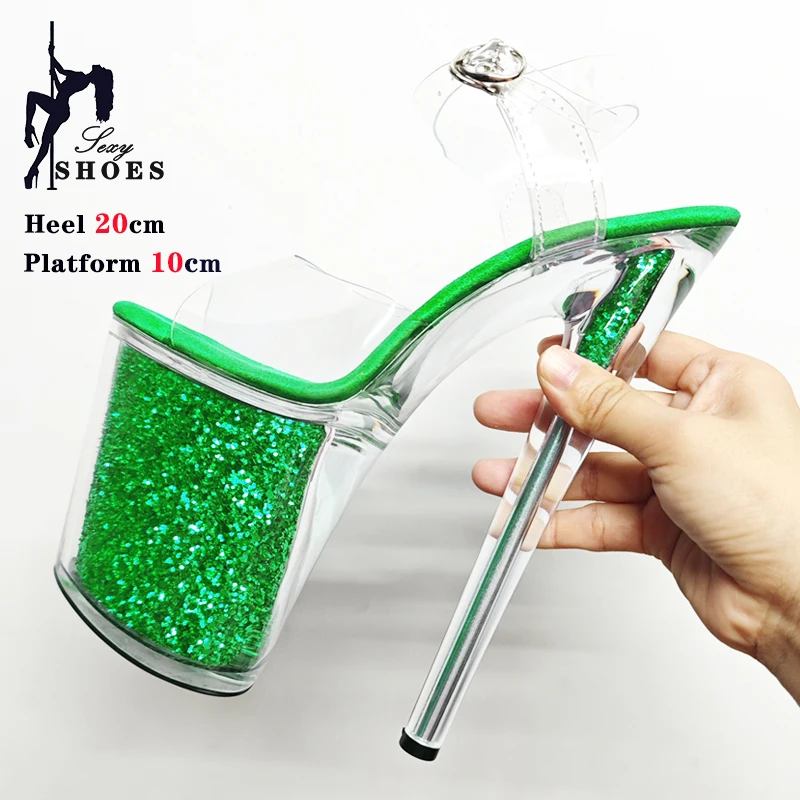 2025 New High-heeled 20cm/8inch Sandals Women Training Sexy Transparent Red  Sequins Heels 8inch Nightclub Pole Dancing Sandals