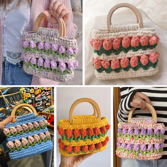 2Pcs D-shaped Bag Handle Plastic/Wood DIY Crocheted Handbag Handles Knitted Bag  Purse Handles Handcraft