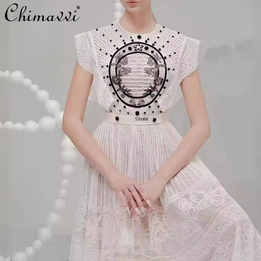 

Модное Сетчатое длинное платье с круглым вырезом и высокой талией, приталенные темпераментные платья для отпуска, женское платье с трехмерной большой юбкой