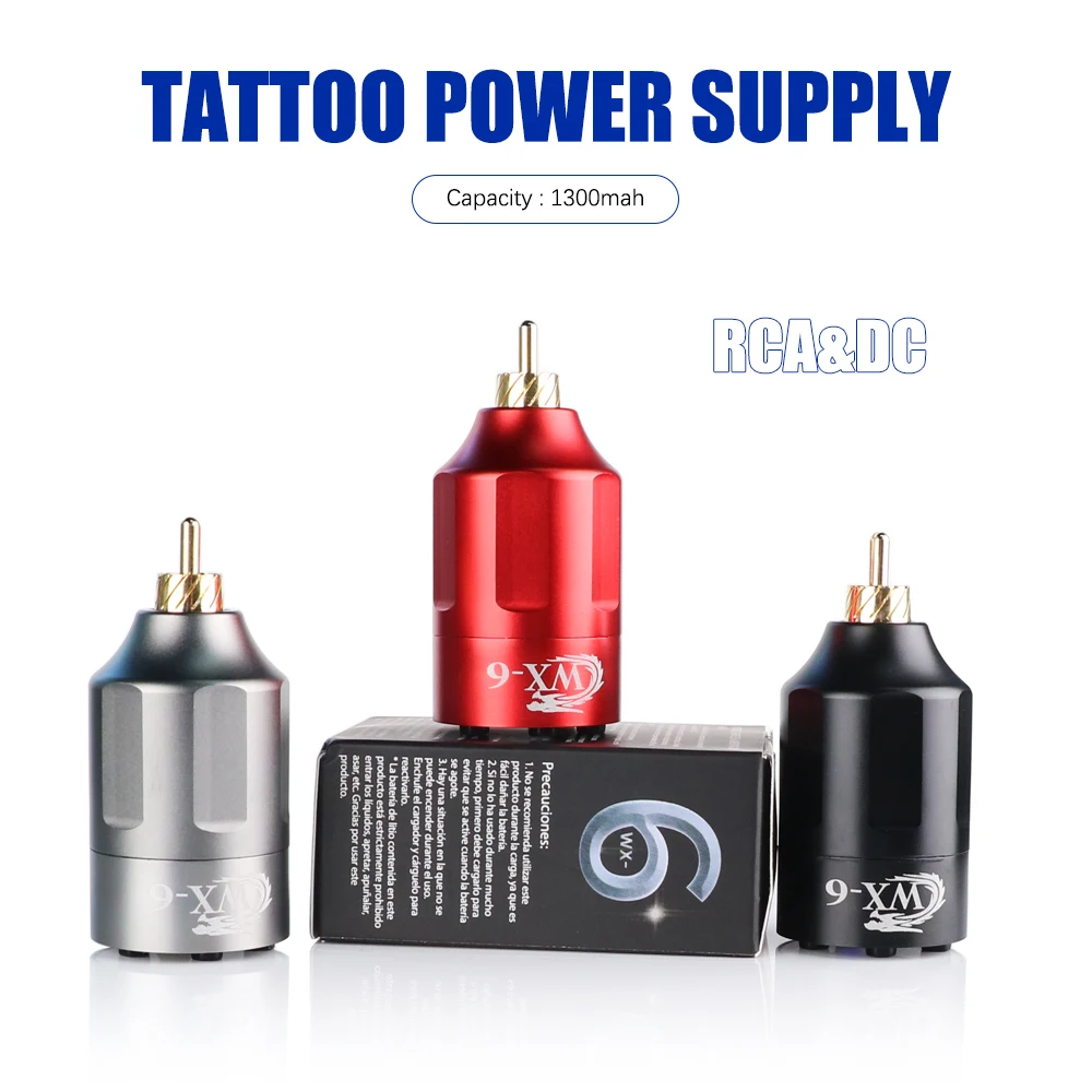 New Version WX-6 Wireless Tattoo Power Supply RCA/DC Interface 1300MAH Portable Tattoo Battery for Rotary Machine Pen Supplies