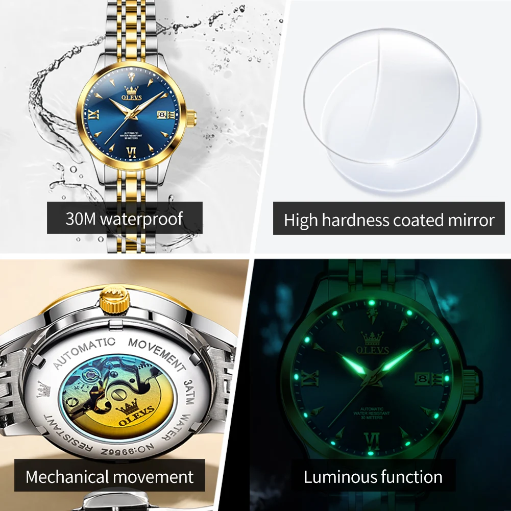 OLEVS 9956 Watch For Women Auto Date Elegant Mechanical Women Watch Waterproof Simple Fashion Business Automatic Wristwatch