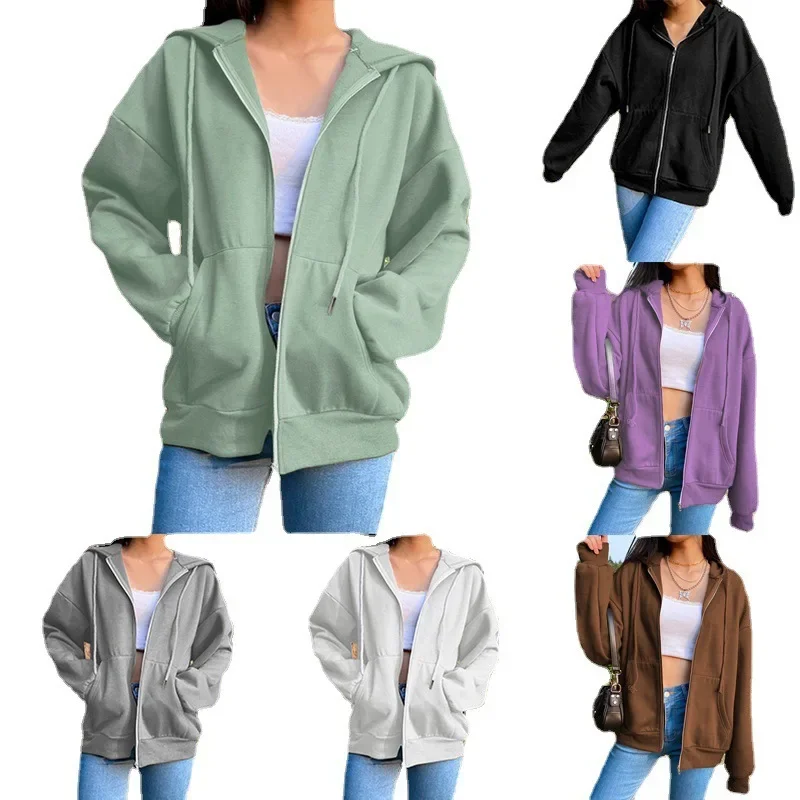 Fashion Solid Zipper Warm Fleece Hooded Casual Street Pocket Hoody main image 0
