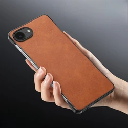 Ultra - Thin Frameless Leather Shockproof Phone Case - Hard Protective Back Cover & Bumper - iPhone 17 E (Brown)